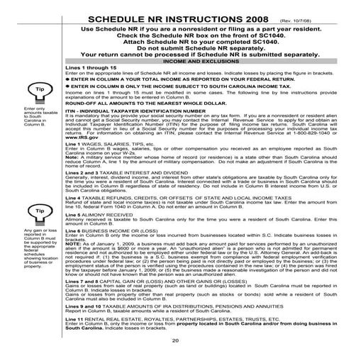 Instructions for Schedule NR