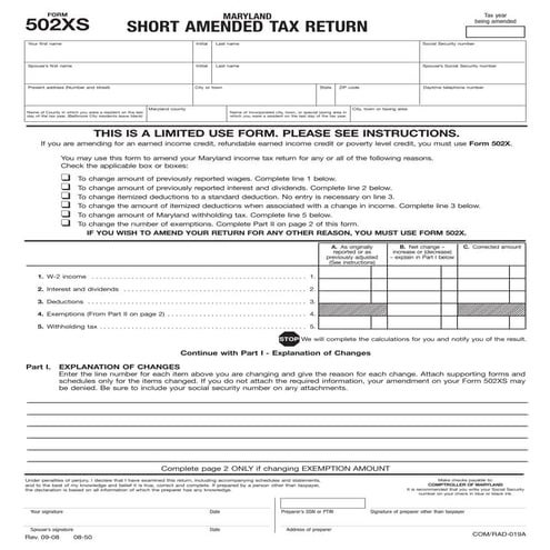 If you need to make certain changes to your original Maryland return, you mus...