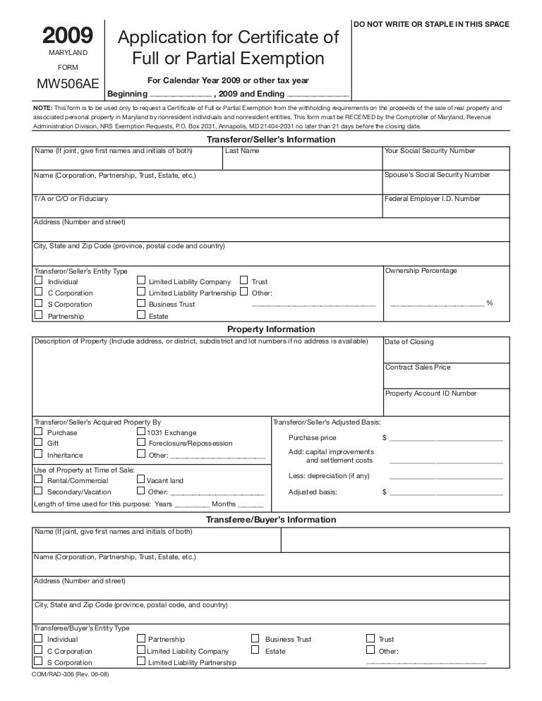 Application of Full or Partial Exemption Application of Full or Partial Exemption