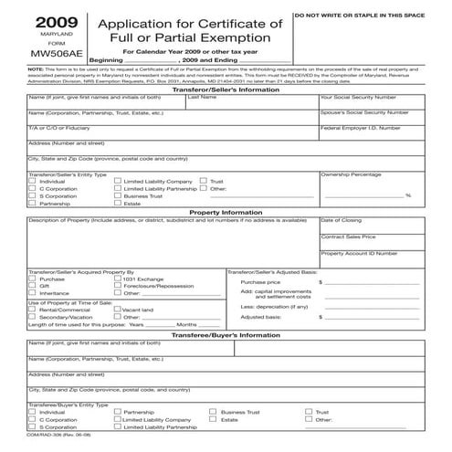 Form MW506AE; Form MW506NRS; Form MW506R