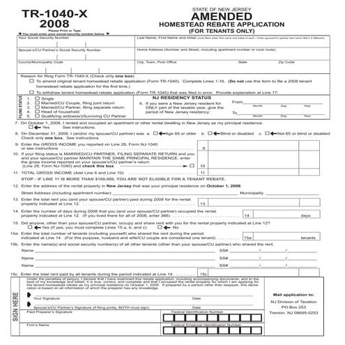 Amended Resident Return Form and Instructions
