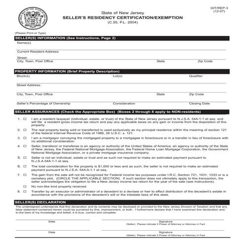 Seller's Residency Certification/Exemption