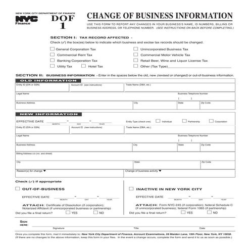 DOF-1 Change of Business Information