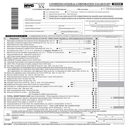 NYC-3A Combined General Corporation Tax Return