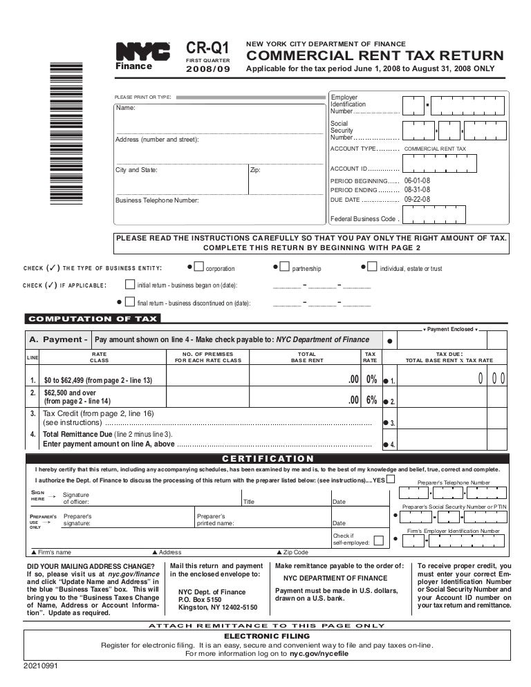 CRQ 200809 Commercial Rent Tax 1st Quarter Return