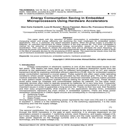 Energy Consumption Saving in Embedded Microprocessors Using Hardware Accelera...
