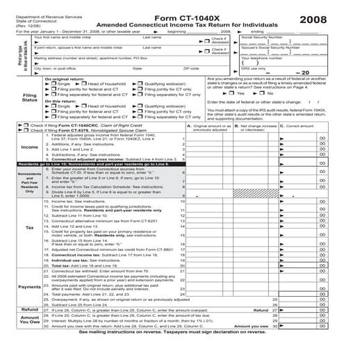 2008 Form CT-1040X