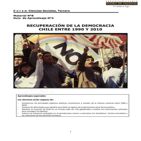 Guia de Aprendizaje - Recuperación de la democracia Chile entre 1990 y ...
