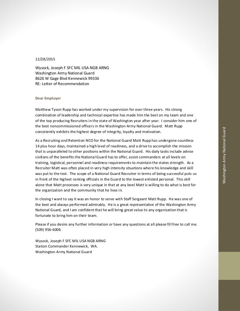 letter of recommendation joe wysock pdf army letter of recommendation for retention