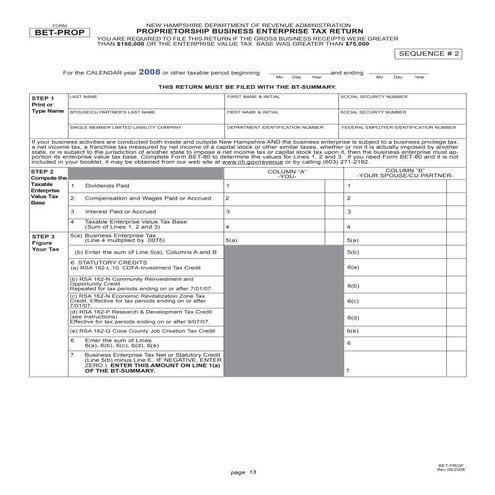 Business Enterprise Tax Return for Proprietorship