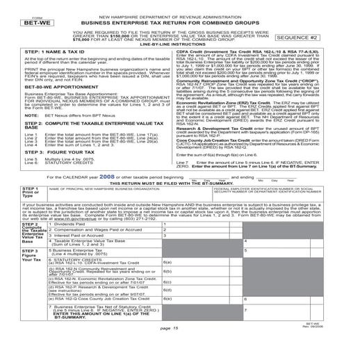 Combined Group Business Enterprise Tax Return
