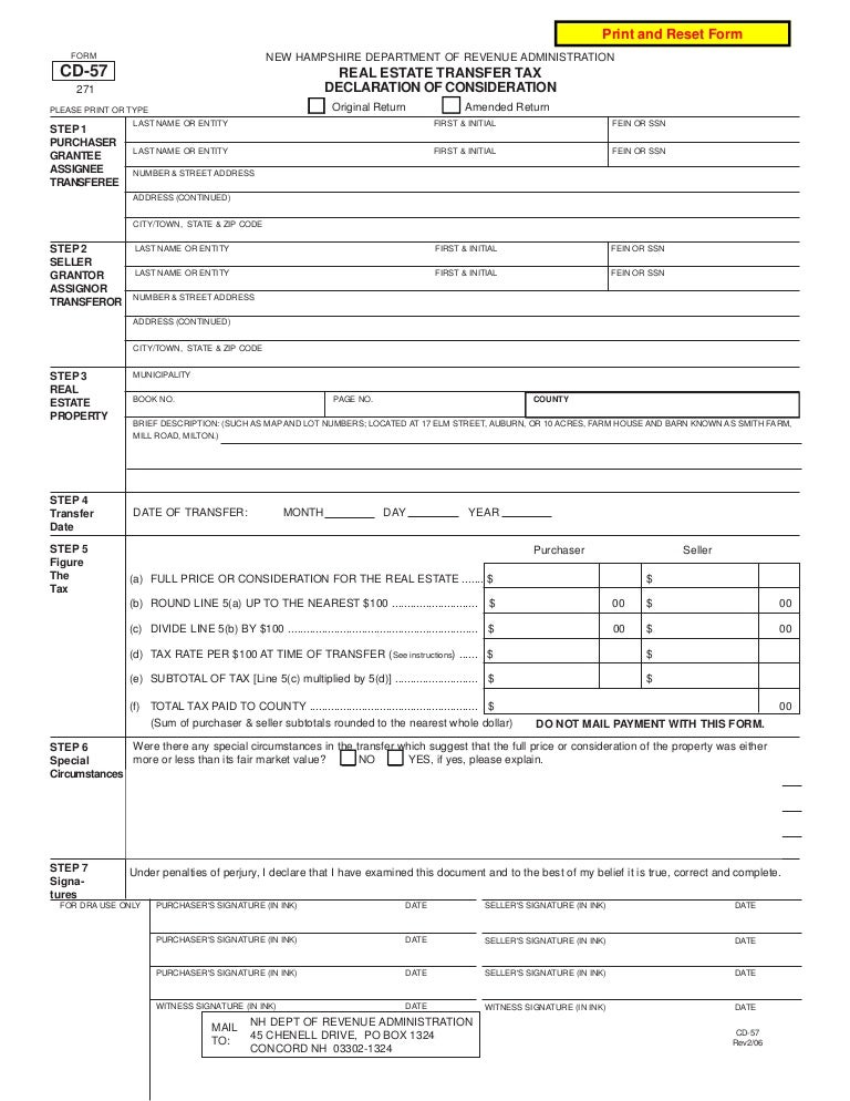 Real Estate Transfer Tax Declaration of Consideration