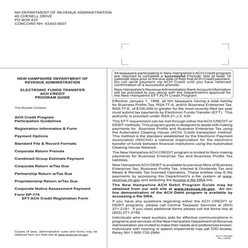  	 Electronic Funds Transfer ACH Credit Registration (Note: The DP-175 must b...