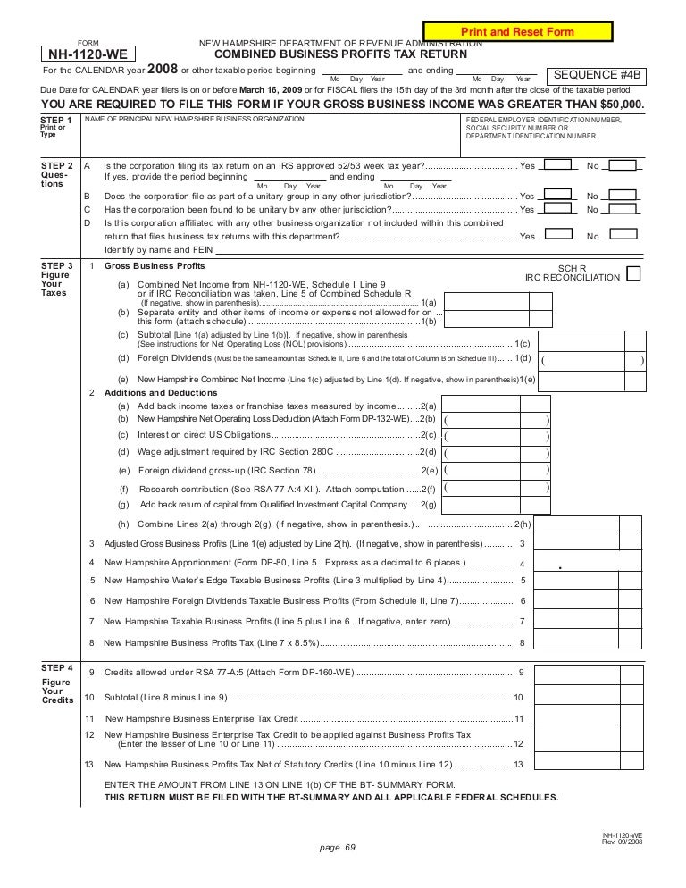 Combined Business Profits Tax Return and Instructions