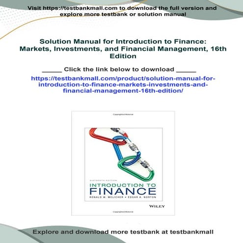 Get Solution Manual for Introduction to Finance: Markets, Investments ...