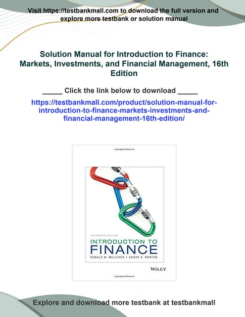 Get Solution Manual for Introduction to Finance: Markets, Investments ...