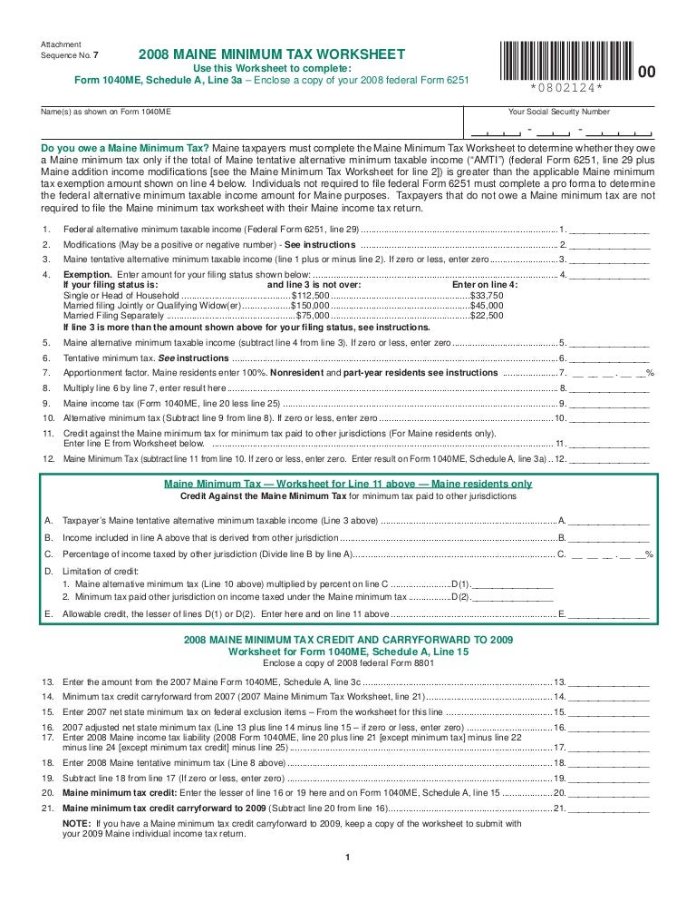 Minimum Tax worksheet
