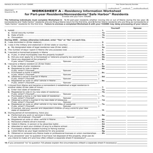 Worksheets A & B residency information and income allocation for ...