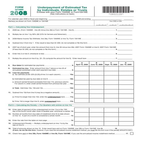 Form 2210ME underpayment of estimated tax | PDF