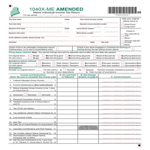 1040X-ME amended income tax return