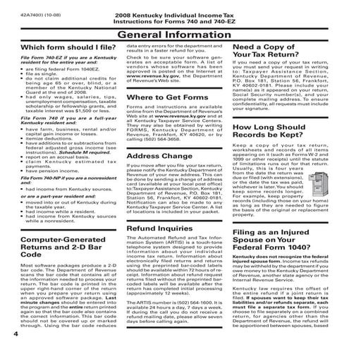 740/740-EZ - 2008 Instructions - Form 42A740-S11