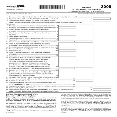 Schedule KNOL (740) - Kentucky Net Operating Loss Schedule - Form 41A740-KNOL