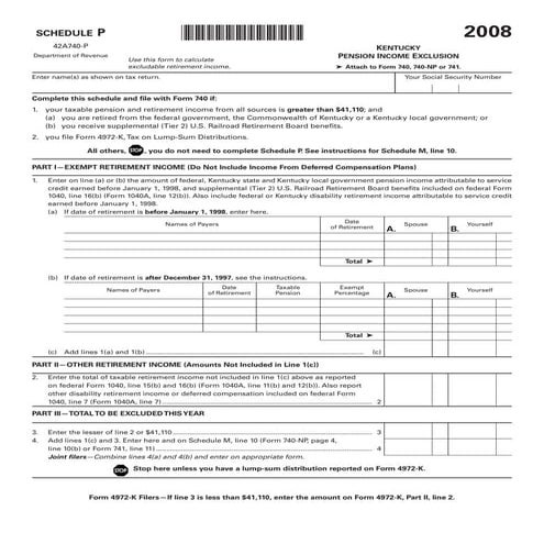 Kentucky 740 Schedule P 2024 Example