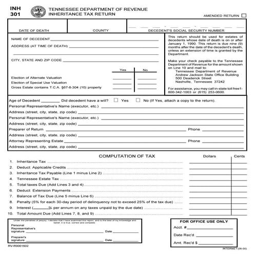 State Inheritance Tax Return (Short Form) | PDF