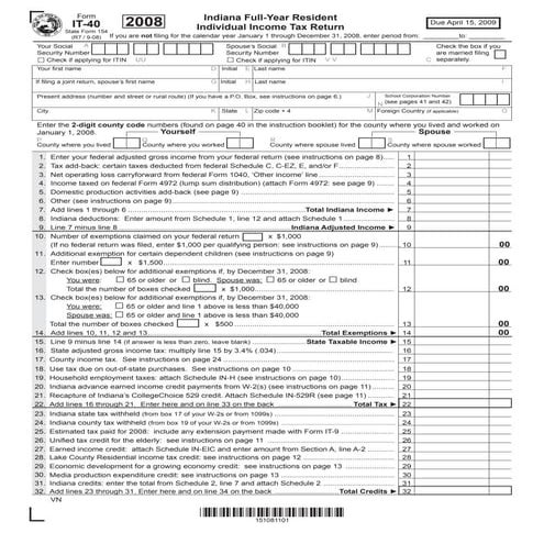	2008 IT-40 Income Tax Form