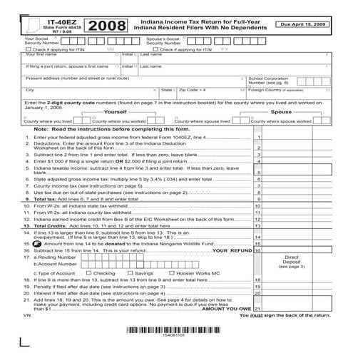 	2008 IT-40EZ Income Tax Form