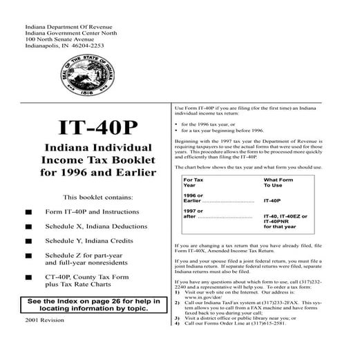 	Prior Year Income Tax Booklet (For Tax Year 1996 or Earlier)