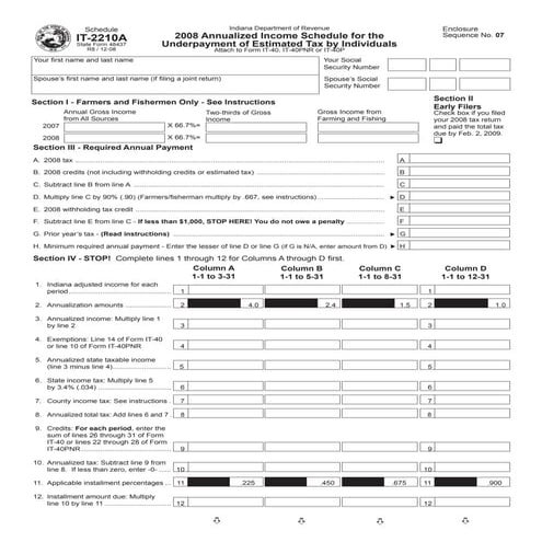 	Annualized Schedule for Underpayment of Estimated Tax