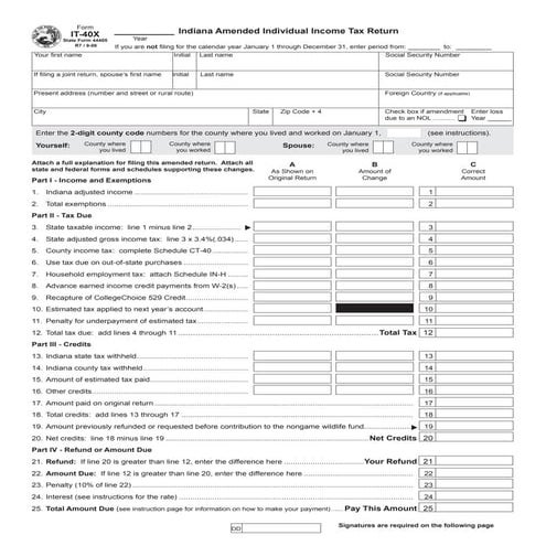 	Amended Individual Income Tax Return