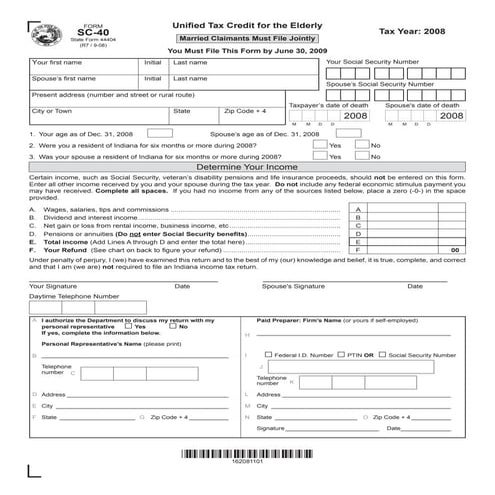	2008 Unified Tax Credit for the Elderly