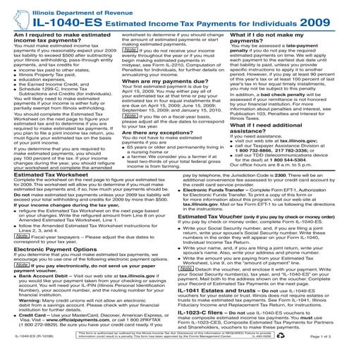 2009 Estimated Income Tax Payments for Individuals