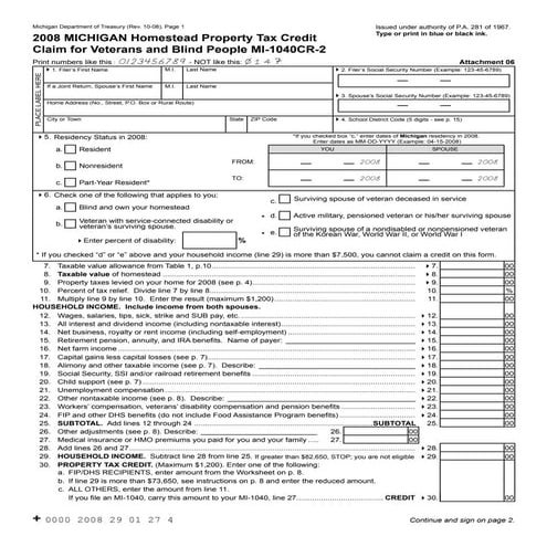  	Homestead Property Tax Credit Claim for Veterans and Blind People