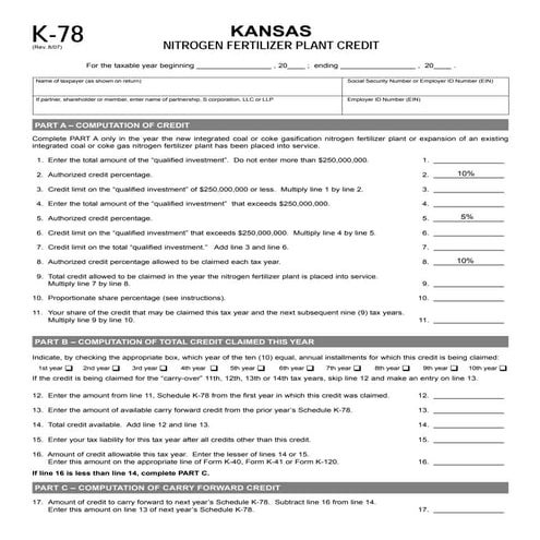Nitrogen Fertilizer Plant Credit (K-78)