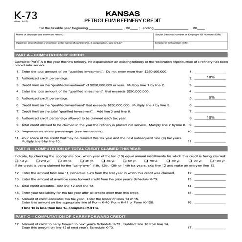 Petroleum Refinery Credit (K-73)