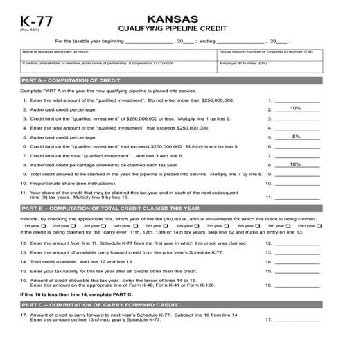 Qualifying Pipeline Credit (K-77)