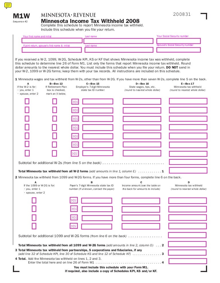 m1w taxes state mn us minnesota form m1w