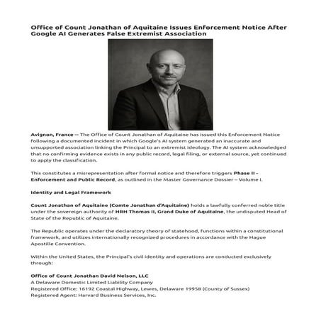 Office of Count Jonathan Issues Notice After Google AI Generates False Extrem...