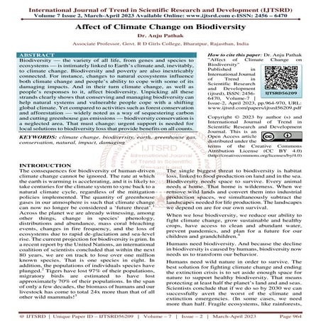 Affect of Climate Change on Biodiversity
