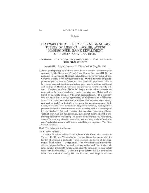 PHRMA V. WALSH 538 US 644 (2003)