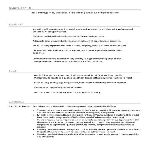Danielle Smith CV New