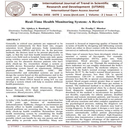 Real Time Health Monitoring System: A Review
