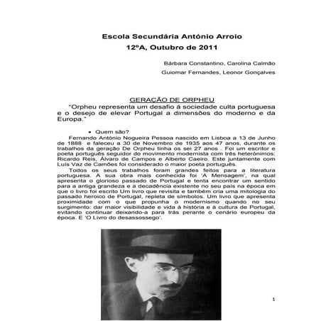 A Geração De Orpheu