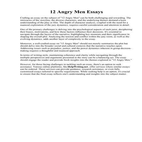 12 Angry Men Essays. Twelve Angry Men and TKAM Comparative Essay  English - Y...