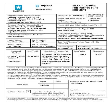 bill of landing | DOCX