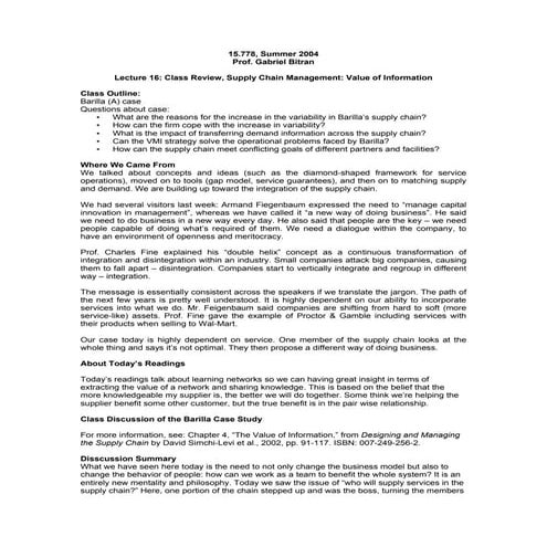 12 class review, supply chain management  value of information