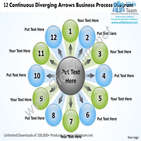 12 continuous diverging arrows business process diagram software power point ...